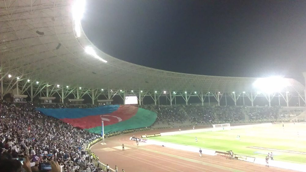 Azerbaijan flag, Qarabağ (AZE) - Saint Etienne (FRA) football match, U